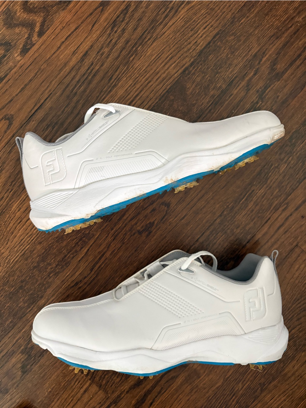FootJoy White Athletic Golf Shoes with Blue Outsole Accents